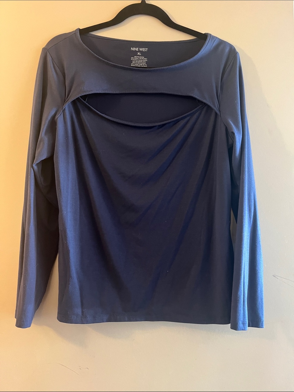 Nine West Navy Layered Long Sleeve Cutout Top